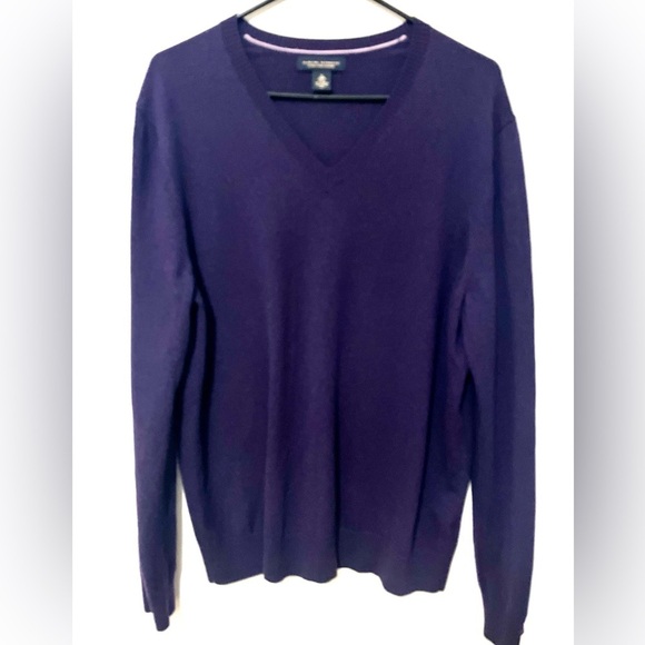 Banana Republic Sweater Mens XL Purple Extra Fine 100% Merino Wool V-Neck Pullon - Picture 2 of 4